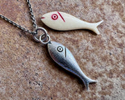 fish necklace pendant - historic bone fish counter jewelry