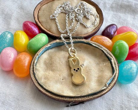 sweet bunny necklace pendant ... gold peeps Easter jewelry