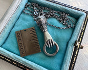 Victorian hand holding charm holder necklace pendant - figural right hand jewelry