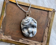doll face necklace pendant - sterling silver with gold accents Frozen Charlotte