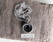 puka shell necklace pendant in sterling silver - organic spiral jewelry