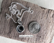 puka shell necklace pendant in sterling silver - organic spiral jewelry