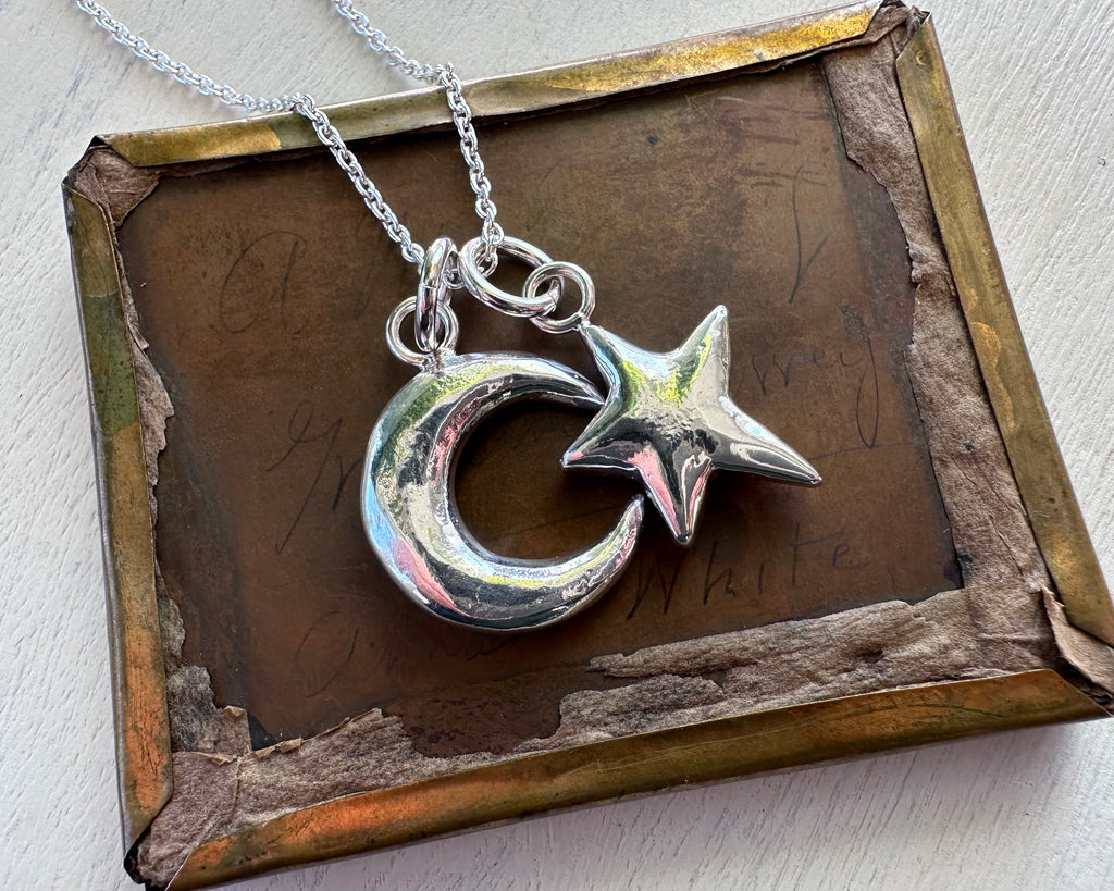 moon and star necklace pendant - celestial jewelry
