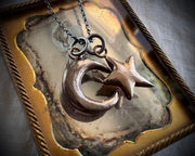 moon and star necklace pendant - bronze celestial jewelry