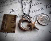 moon and star necklace pendant - bronze celestial jewelry