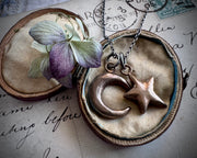 moon and star necklace pendant - bronze celestial jewelry