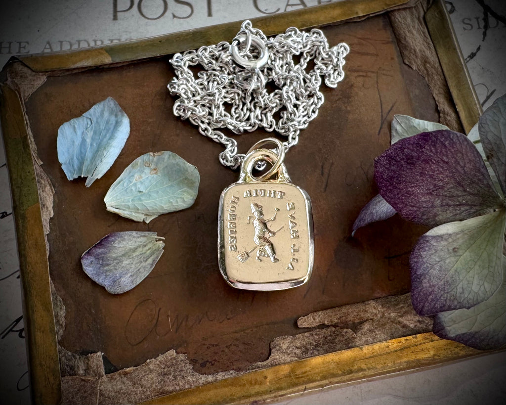 witch intaglio wax seal necklace charm - all have their hobbies - 14k gold wax seal jewelry