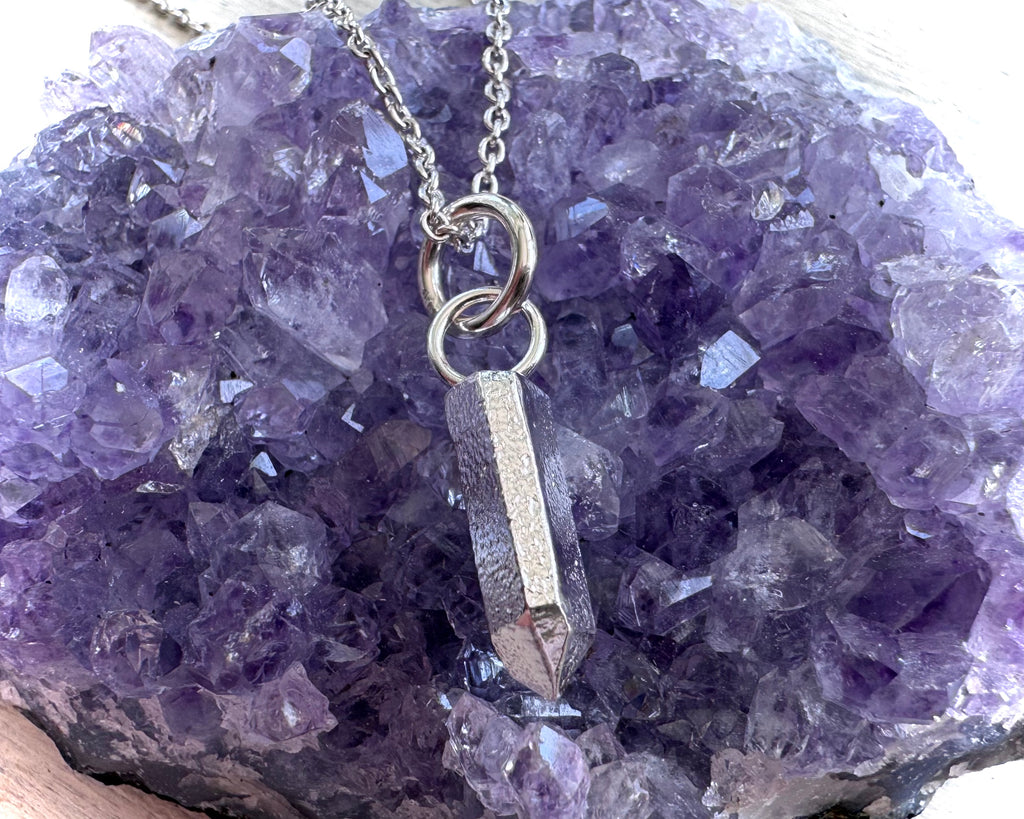 quartz crystal necklace pendant - silver quartz jewelry