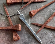 silver coffin nail necklace