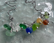sea glass charm necklace pendant - multi color sea glass jewelry