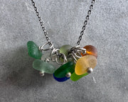sea glass charm necklace pendant - multi color sea glass jewelry
