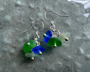 cha-cha sea glass earrings - trio of blue, green, sea foam sea glass