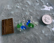 cha-cha sea glass earrings - trio of blue, green, sea foam sea glass