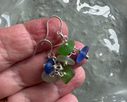 cha-cha sea glass earrings - trio of blue, green, sea foam sea glass
