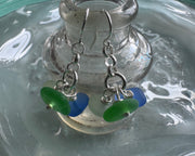 cha-cha sea glass earrings - trio of blue, green, sea foam sea glass