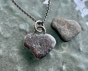 heart beach pebble necklace pendant in sterling silver