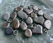 beach pebble necklace pendant in mixed metals - sterling silver and bronze