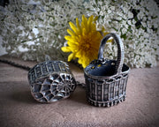 spider web basket necklace pendant - whimsical jewelry