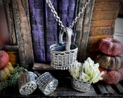 spider web basket necklace pendant - whimsical jewelry