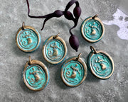 mermaid wax seal necklace pendant with patina