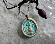 mermaid wax seal necklace pendant with patina