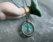 mermaid wax seal necklace pendant with patina