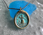 mermaid wax seal necklace pendant with patina