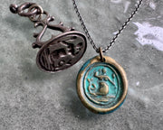 mermaid wax seal necklace pendant with patina