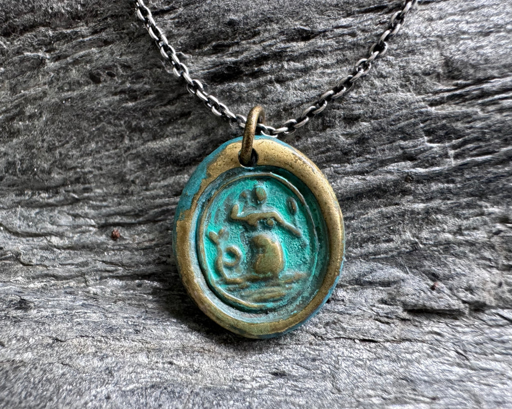 mermaid wax seal necklace pendant with patina