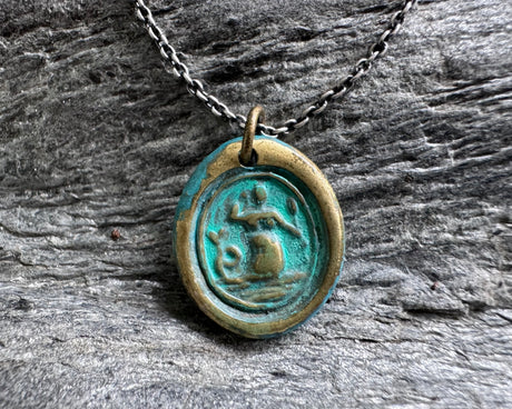 mermaid wax seal necklace pendant with patina