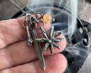 Love Potion Number Nine charm necklace - with star anise, rosemary leaf, clove bud charms