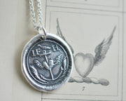 anchor with winged heart wax seal necklace