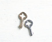 skeleton key - tiny silver or bronze gothic quatrefoil key