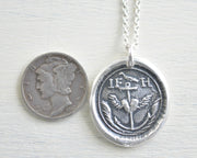 anchor and winged heart wax seal pendant