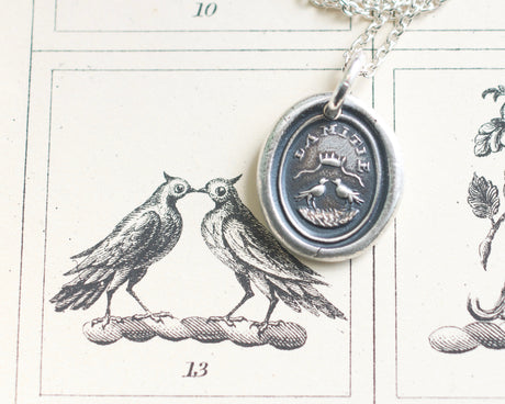 two turtle doves wax seal necklace