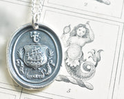 ship and mermaid wax seal necklace