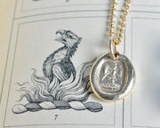 14k gold phoenix wax seal necklace