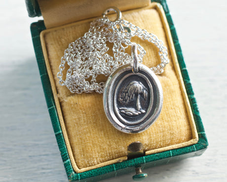 weeping willow tree wax seal necklace