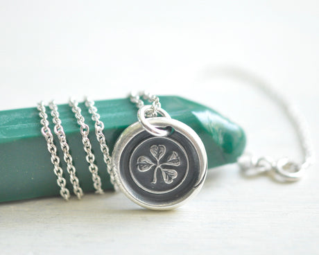 four leaf clover wax seal necklace