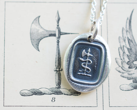 serpent and axe wax seal necklace