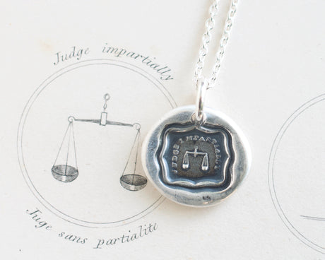 scales of justice wax seal necklace