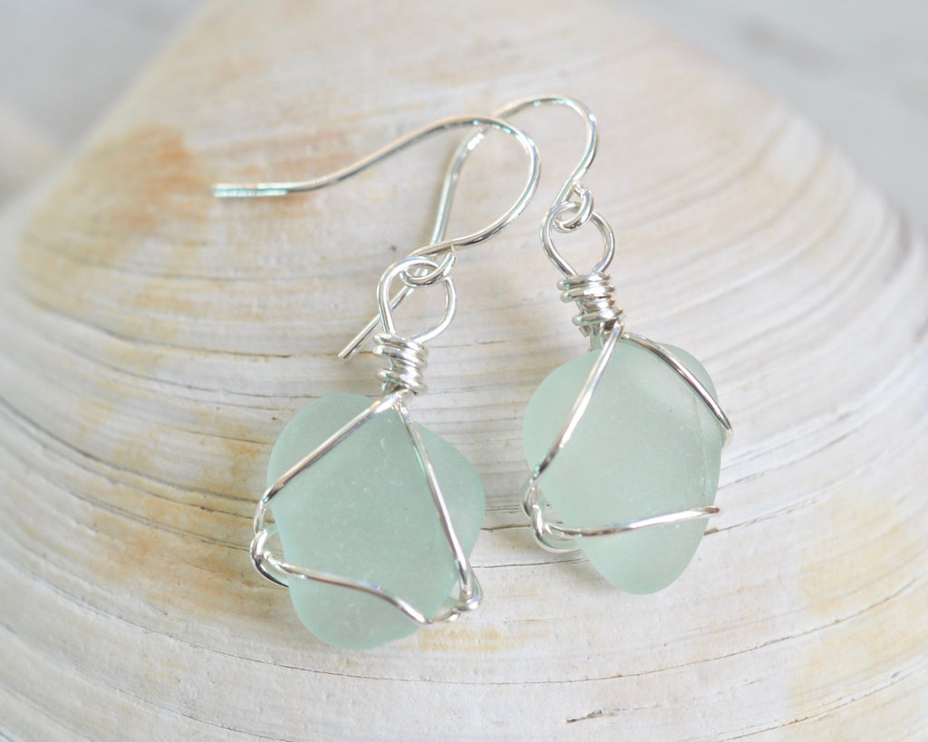 sea foam sea glass earrings