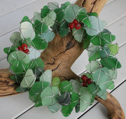 holiday greens sea glass wreath