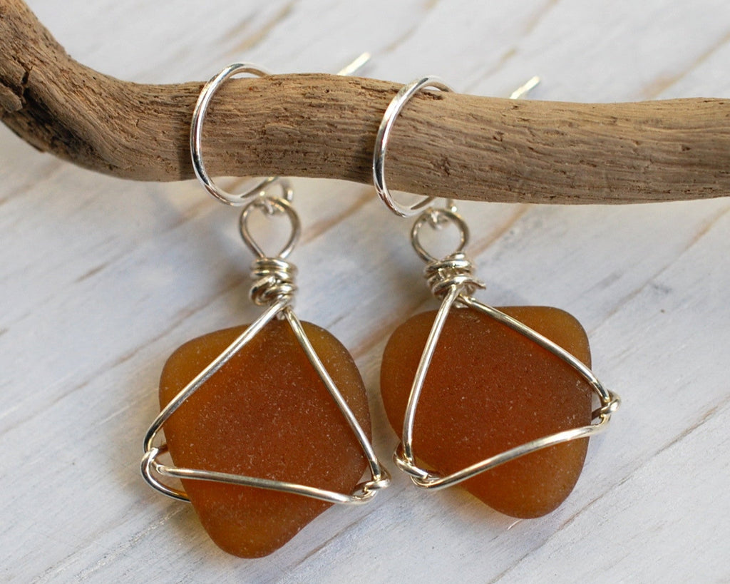 brown sea glass earrings