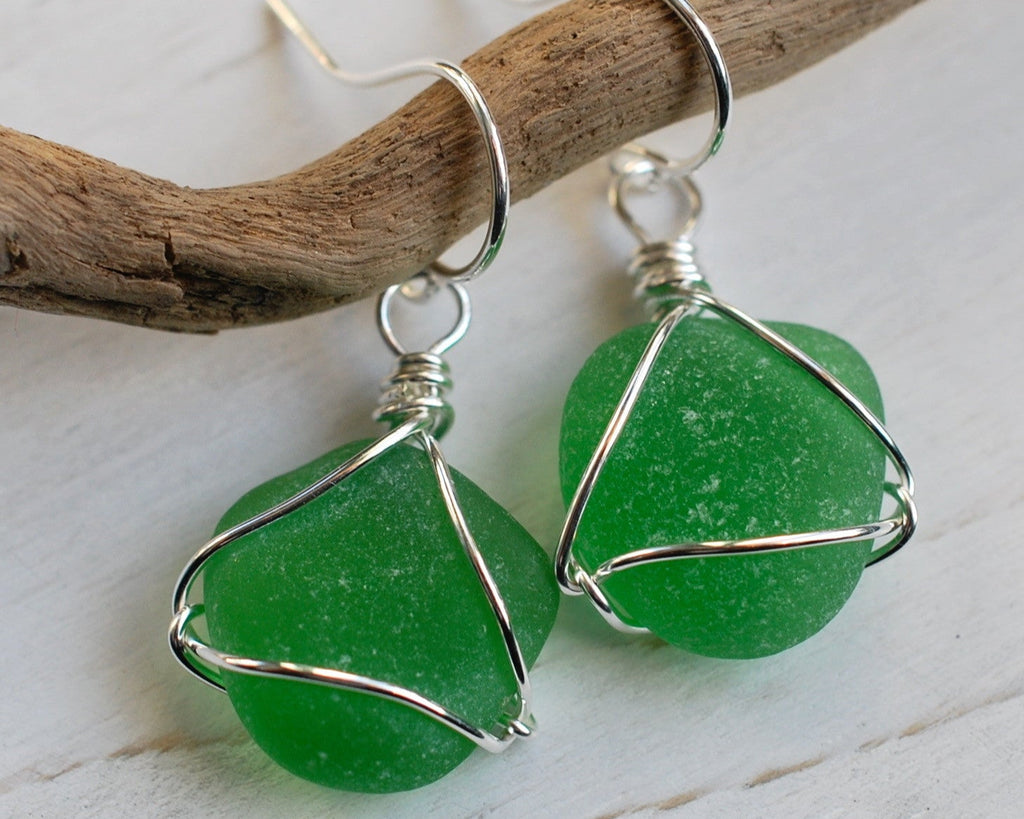 green sea glass earrings