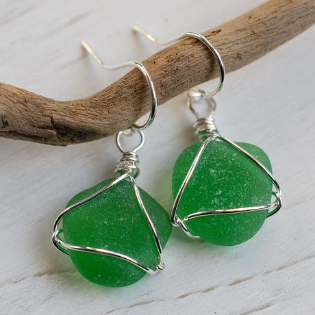green sea glass earrings
