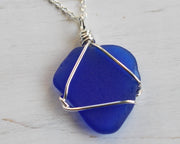 cobalt blue sea glass necklace pendant