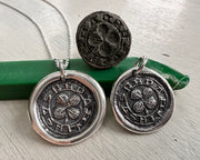 four leaf clover wax seal necklace - medieval wax seal jewelry