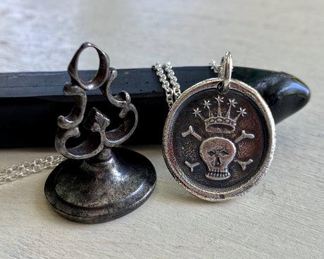 crowned skull wax seal necklace