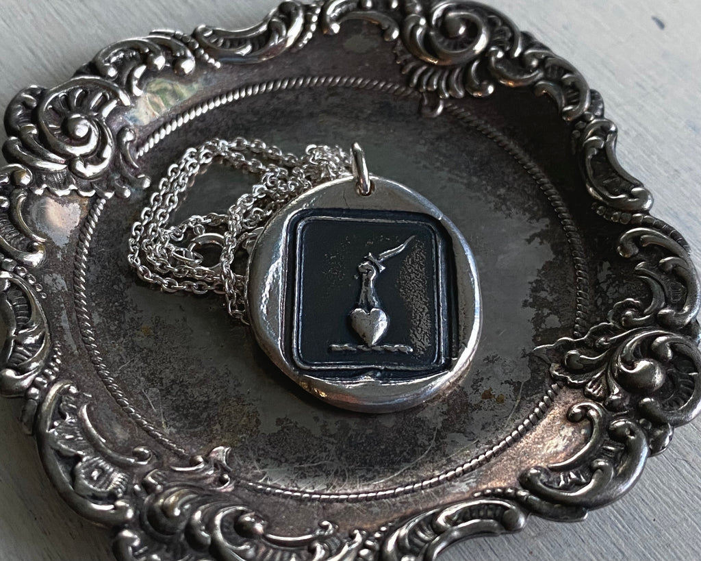 heart, hand and dagger wax seal necklace -wax seal jewelry